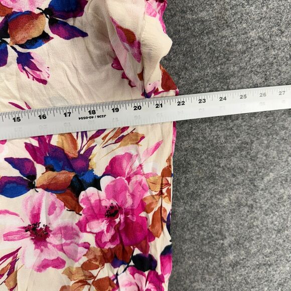 Lovestitch Blouse Women M Medium White Floral V-Neck Short Sleeve Rayon Casual - Picture 5 of 7